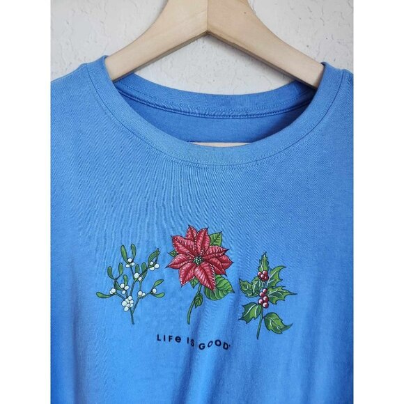 Life is Good Holiday Flowers Cotton Tee, Short sleeve Graphic Crew Neck T-Shirt - Picture 3 of 8